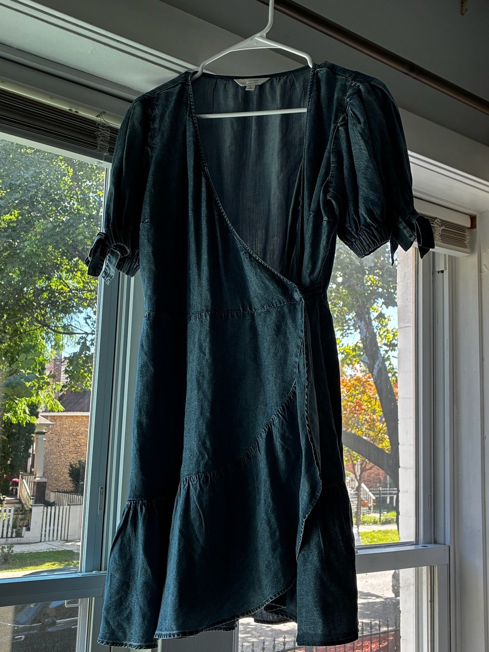 Denim Wrap Mini Dress in Blue Like New